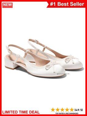 Womens Chunky Low Heel Slingback Ballet Bow Pumps Closed Toe Dress Shoes